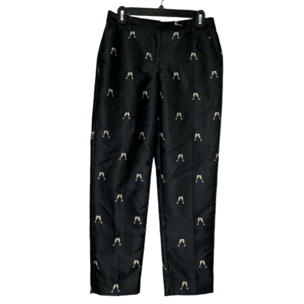 RSVP by Talbots Cheers Jacquard Ankle Pants Champagne Glasses size 2